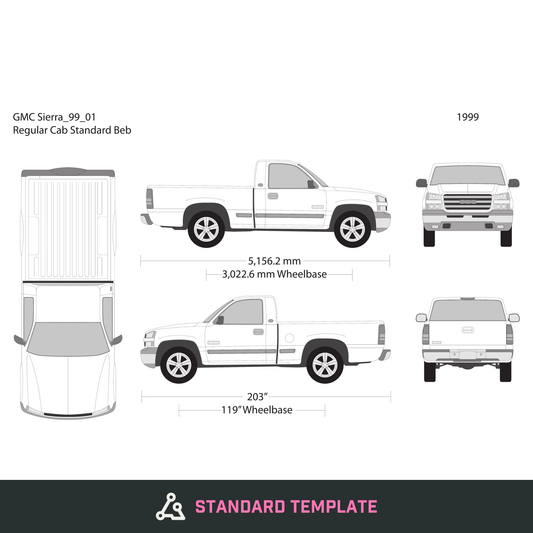 1999 GMC Sierra 1500 vector wrap template V01, Design-Ready PDF - GravBase