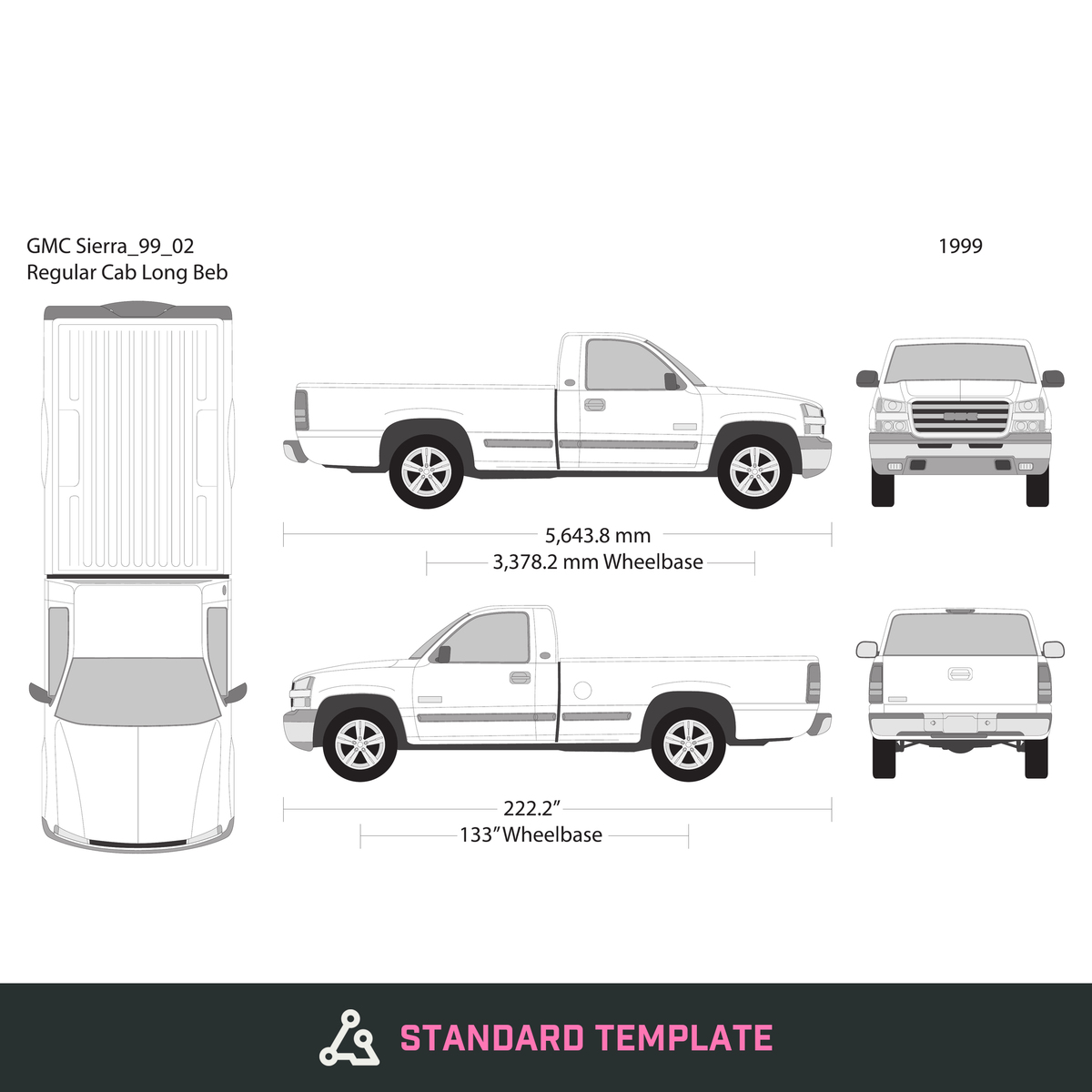 1999 GMC Sierra 1500 vector wrap template V02, Design-Ready PDF - GravBase