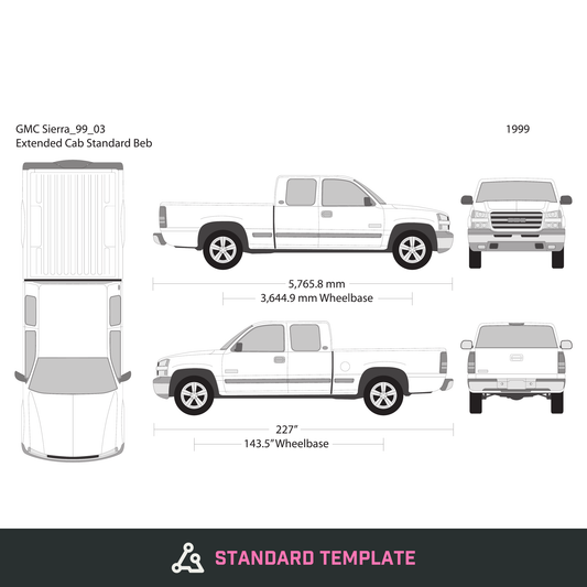 1999 GMC Sierra 1500 vector wrap template V03, Design-Ready PDF - GravBase