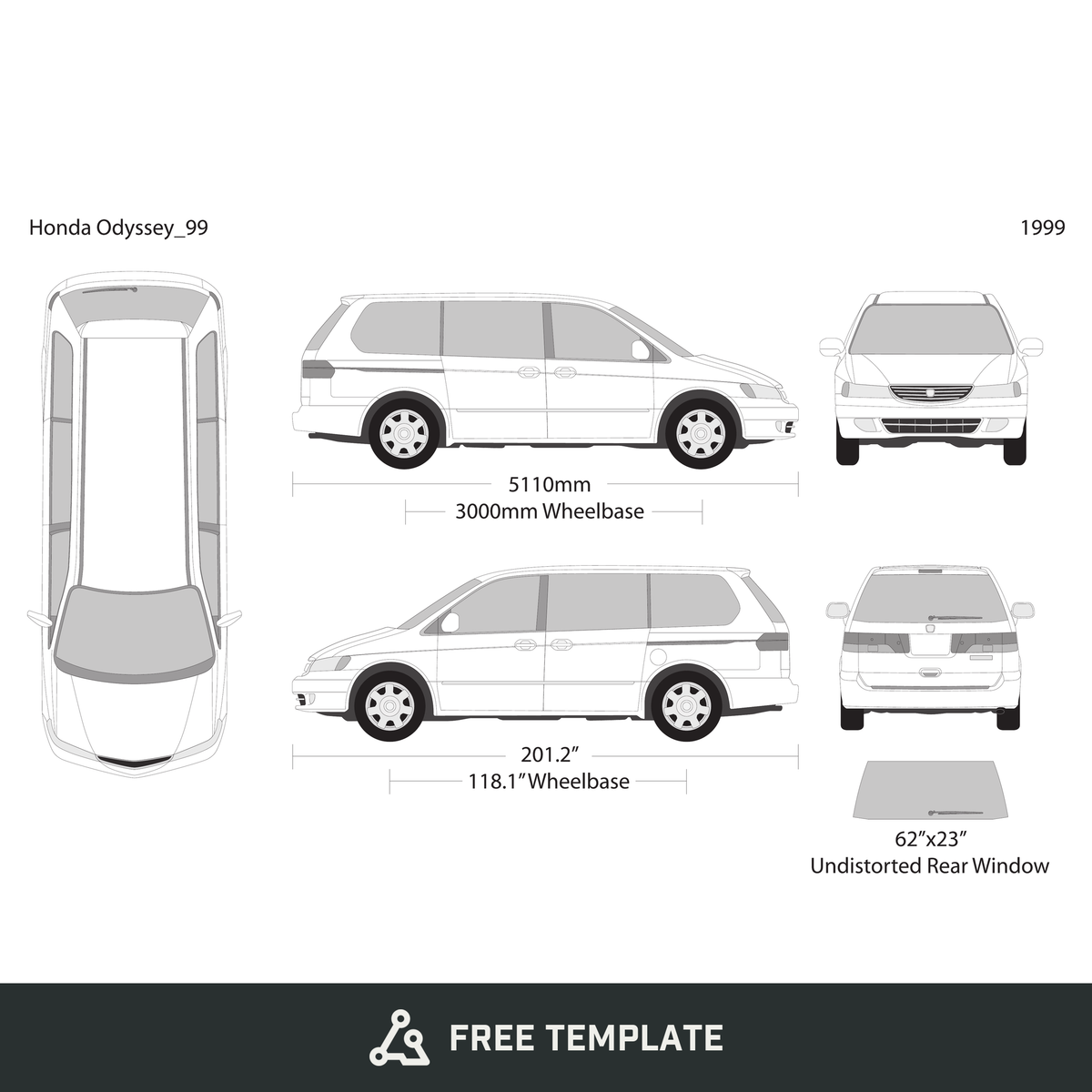 1999 Honda Odyssey free vector vehicle wrap template - GravBase