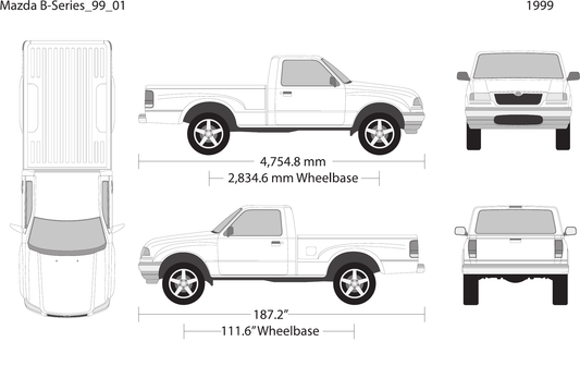 1999 Mazda B-Series vector wrap template V01, Design-Ready PDF - GravBase