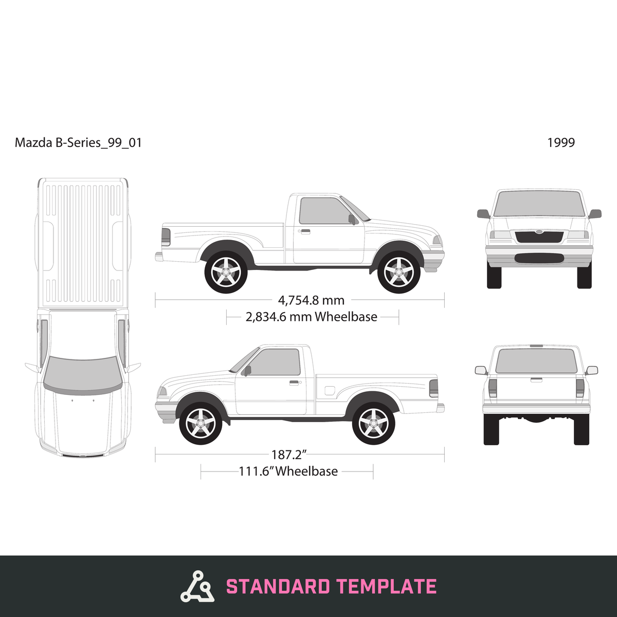 1999 Mazda B-Series vector wrap template V01, Design-Ready PDF - GravBase