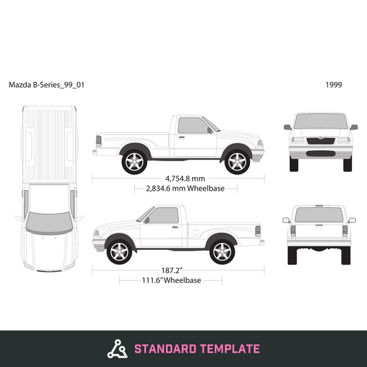 1999 Mazda B-Series vector wrap template V01, Design-Ready PDF - GravBase