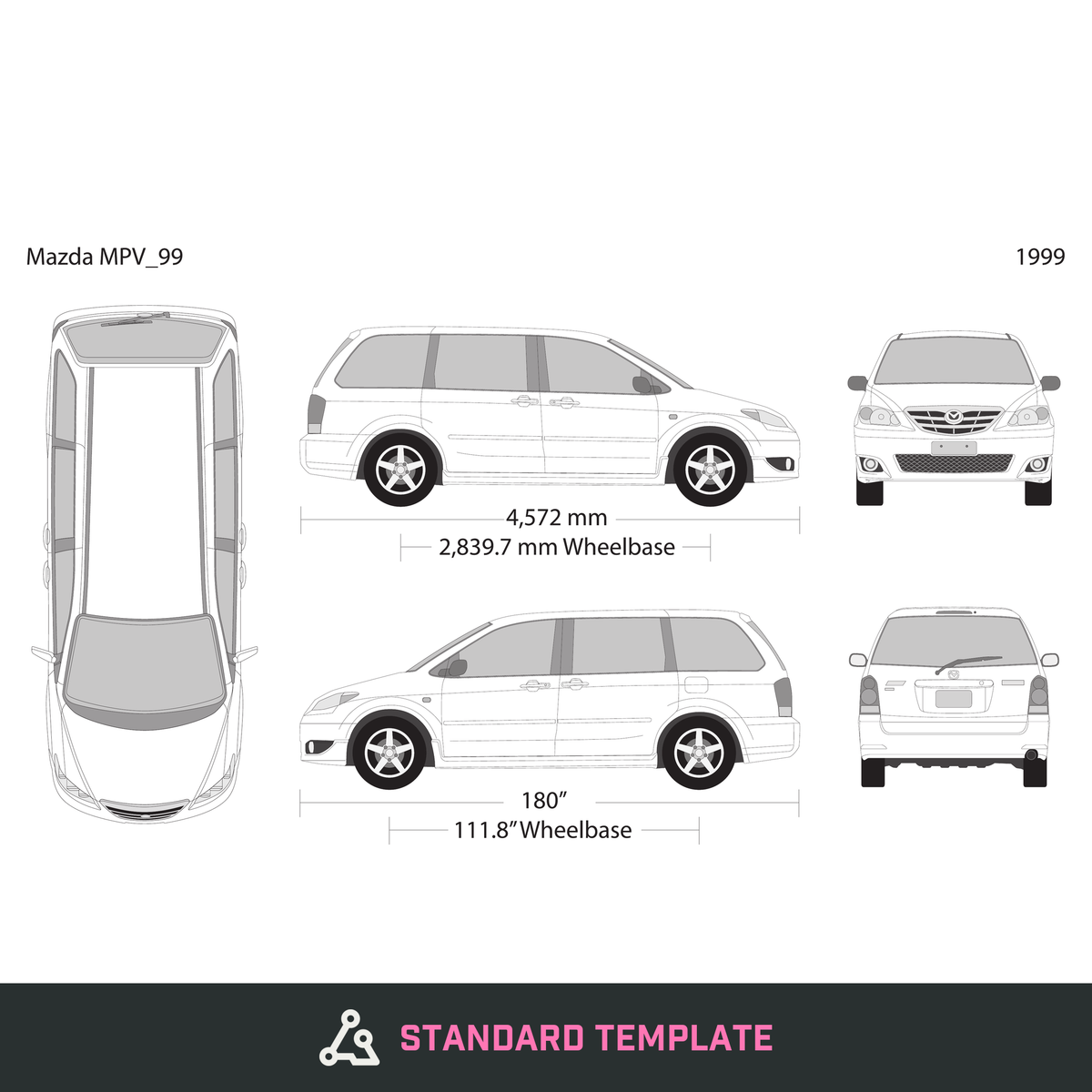 1999 Mazda MPV vector wrap template, Design-Ready PDF - GravBase