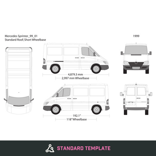 1999 Mercedes Sprinter vector wrap template V01, Design-Ready PDF - GravBase