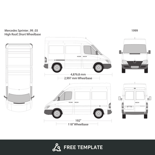 1999 Mercedes Sprinter free vector vehicle wrap template - GravBase