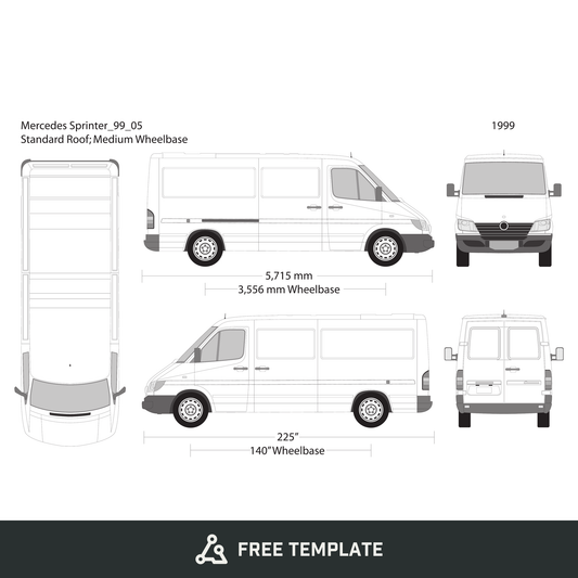 1999 Mercedes Sprinter free vector vehicle wrap template - GravBase