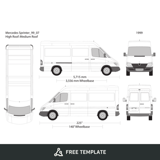 1999 Mercedes Sprinter free vector vehicle wrap template - GravBase