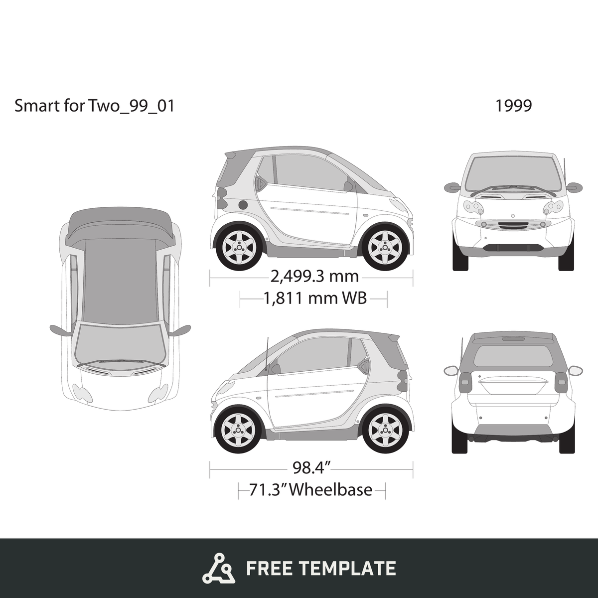 1999 Smart Fortwo free vector vehicle wrap template - GravBase