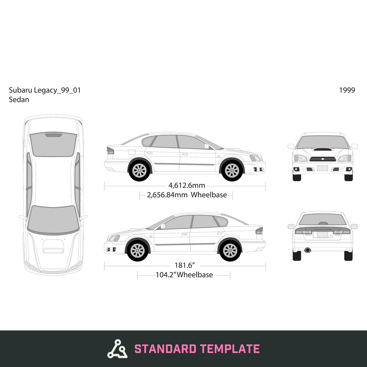 1999 Subaru Legacy vector wrap template, Design-Ready PDF - GravBase