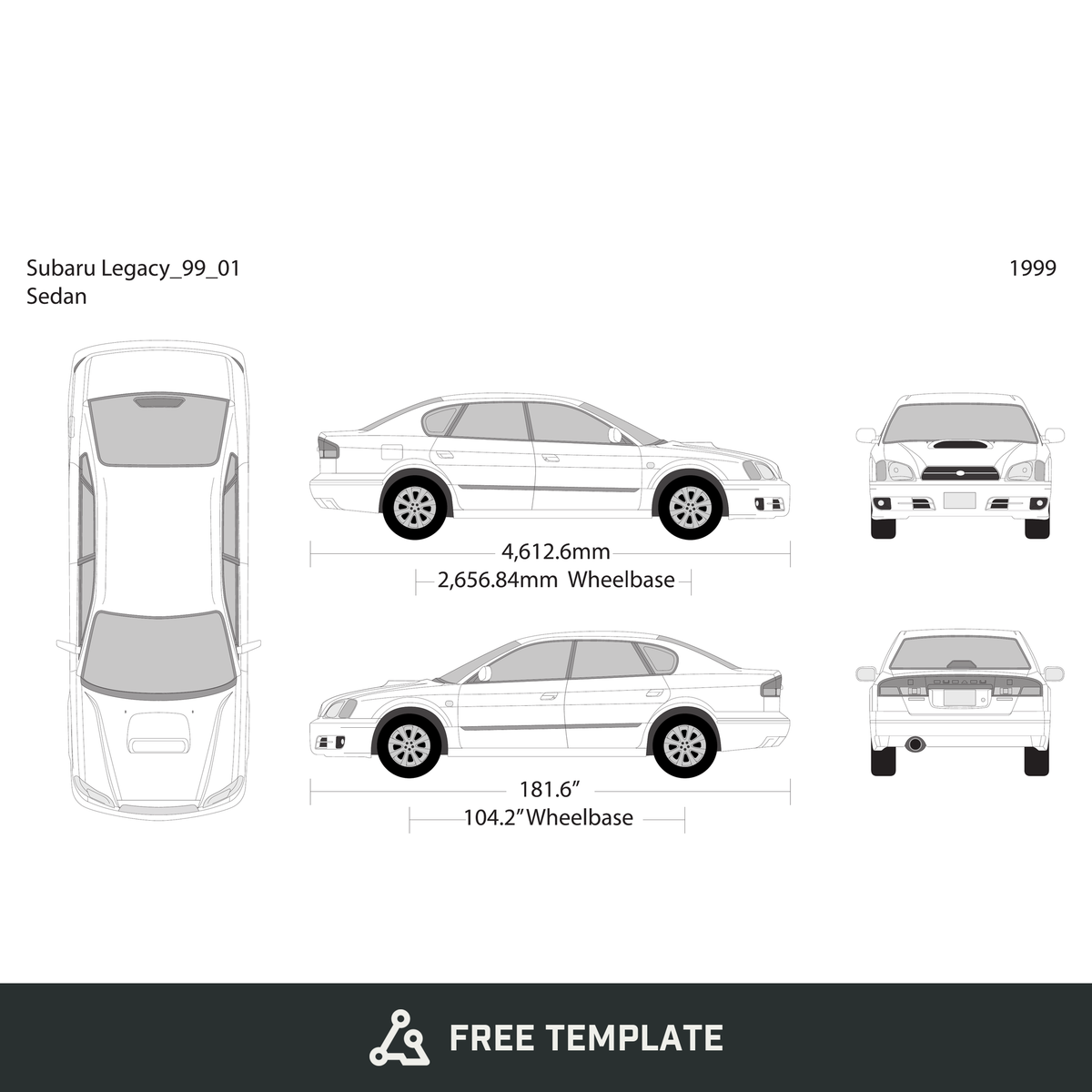 1999 Subaru Legacy free vector vehicle wrap template - GravBase