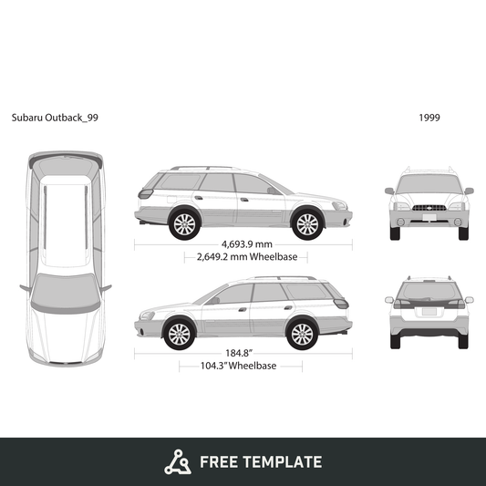1999 Subaru Outback free vector vehicle wrap template - GravBase