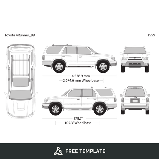 1999 Toyota 4 Runner free vector vehicle wrap template - GravBase
