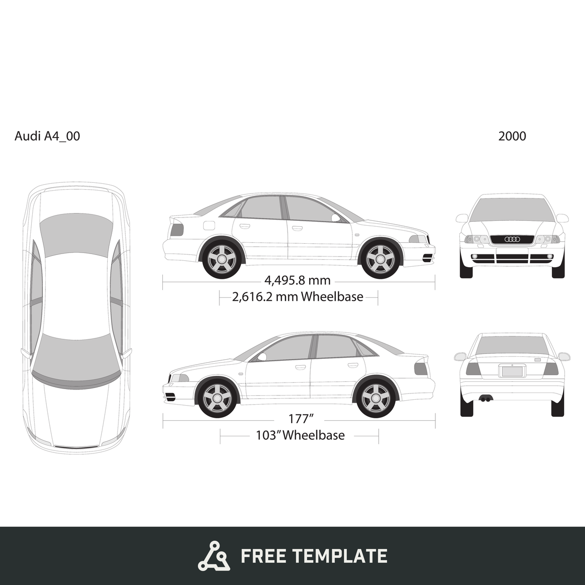 2000 Audi A4 free vector vehicle wrap template - GravBase