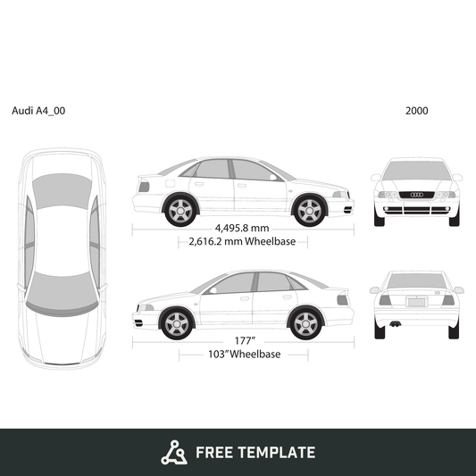 2000 Audi A4 free vector vehicle wrap template - GravBase