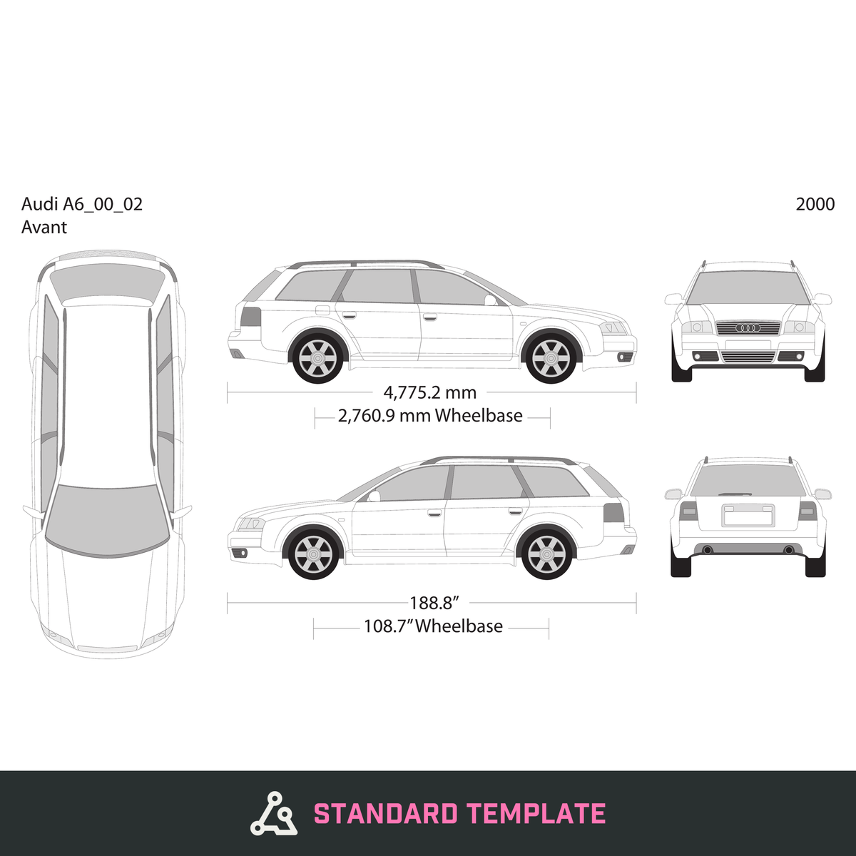 2000 Audi A6 vector wrap template V02, Design-Ready PDF - GravBase