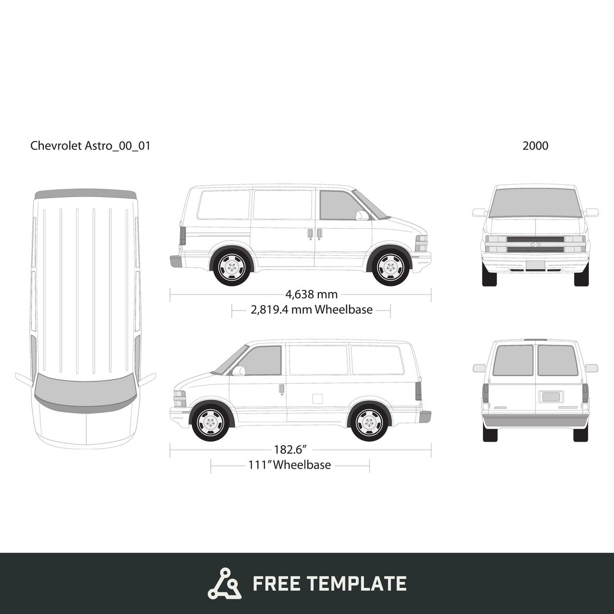 2000 Chevy Astro free vector vehicle wrap template - GravBase