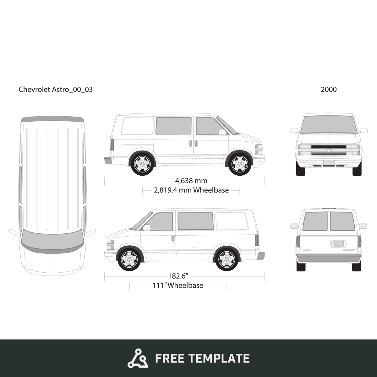 2000 Chevy Astro free vector vehicle wrap template - GravBase