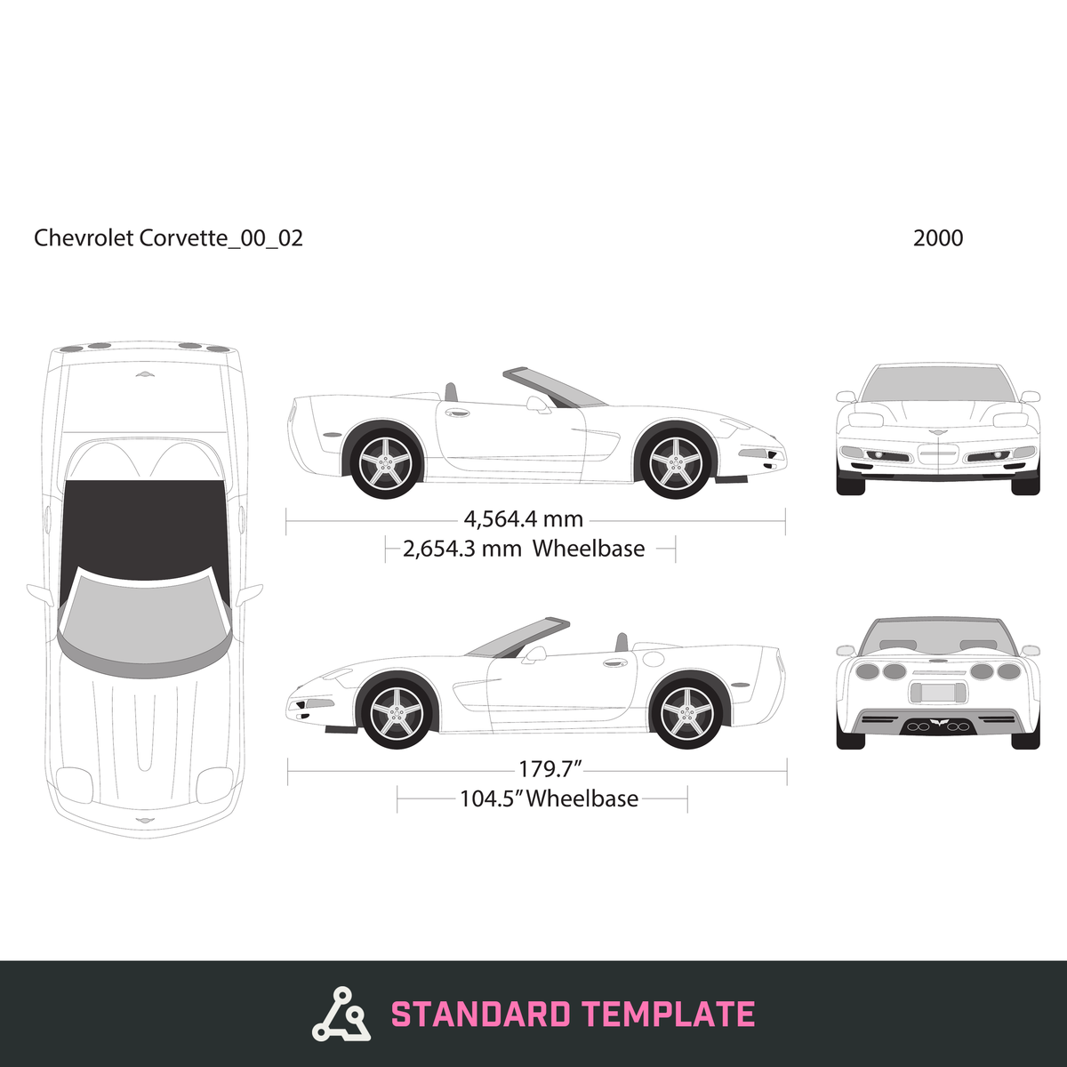 2000 Chevy Corvette vector wrap template, Design-Ready PDF - GravBase
