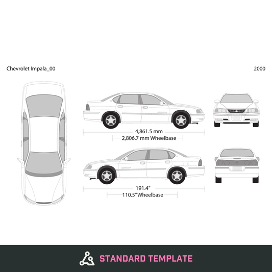 2000 Chevy Impala vector wrap template, Design-Ready PDF - GravBase