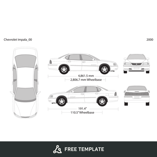 2000 Chevy Impala free vector vehicle wrap template - GravBase