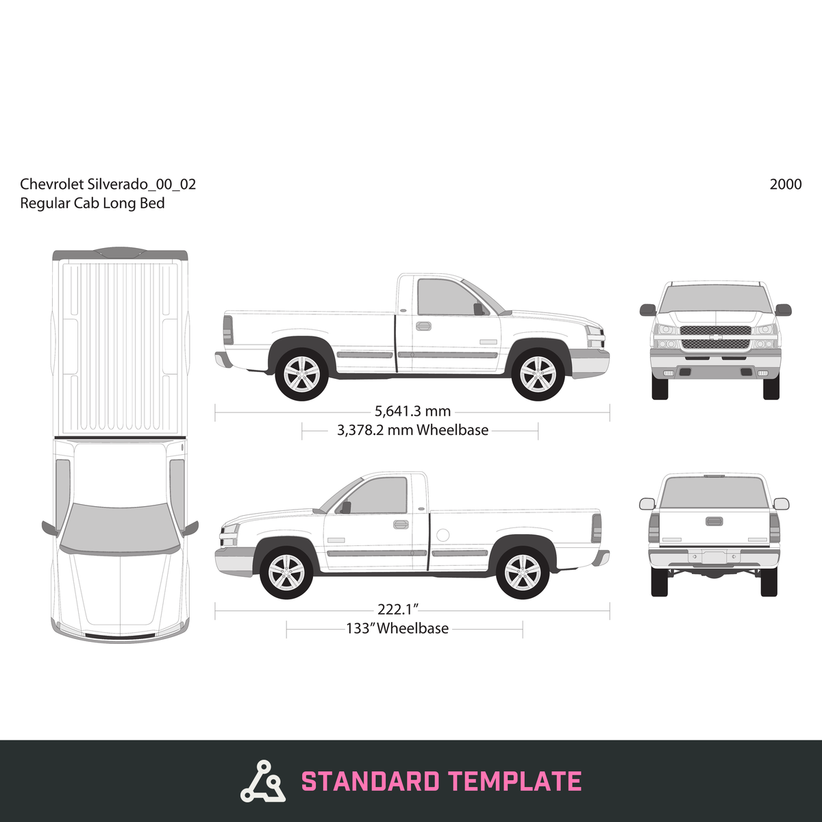 2000 Chevy Silverado 1500 vector wrap template V02, Design-Ready PDF - GravBase