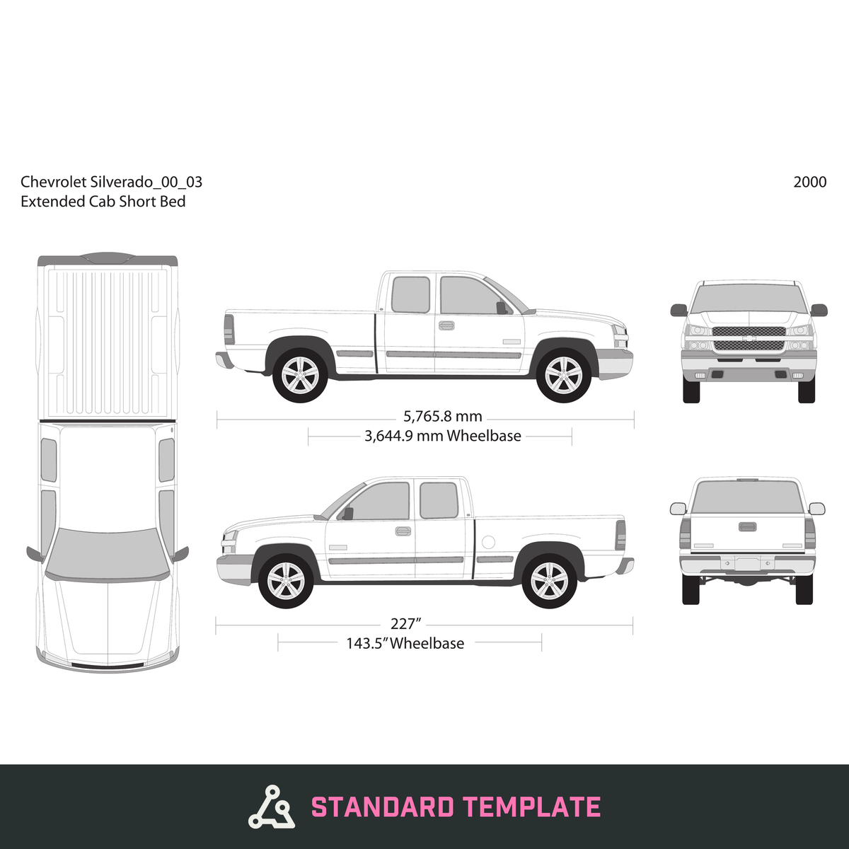 2000 Chevy Silverado 1500 vector wrap template V03, Design-Ready PDF - GravBase