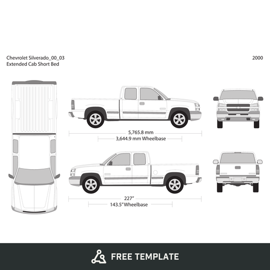 2000 Chevy Silverado 1500 free vector vehicle wrap template - GravBase