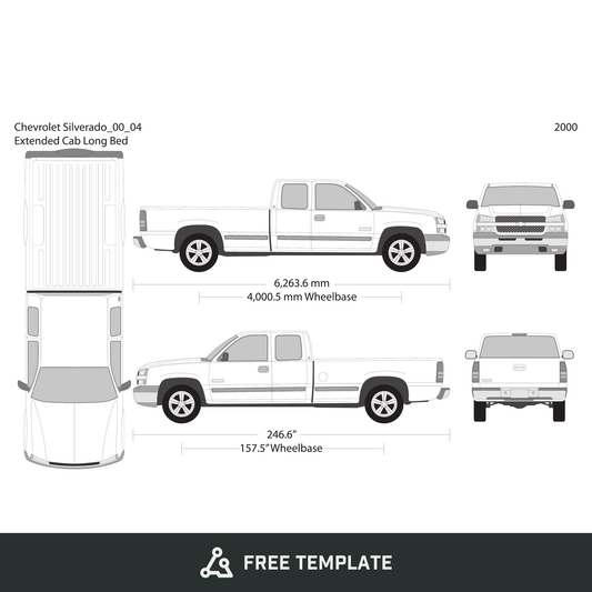 2000 Chevy Silverado 1500 free vector vehicle wrap template - GravBase