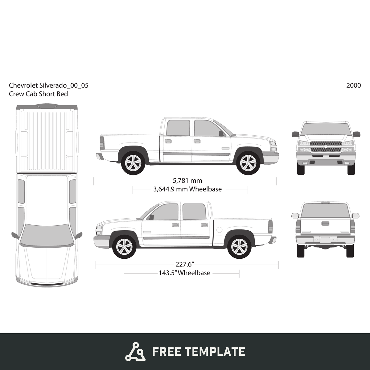 2000 Chevy Silverado 1500 free vector vehicle wrap template - GravBase