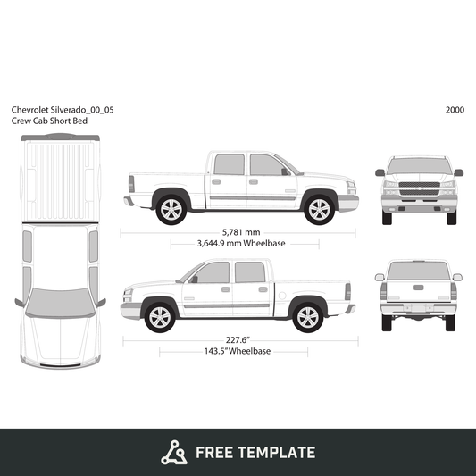 2000 Chevy Silverado 1500 free vector vehicle wrap template - GravBase