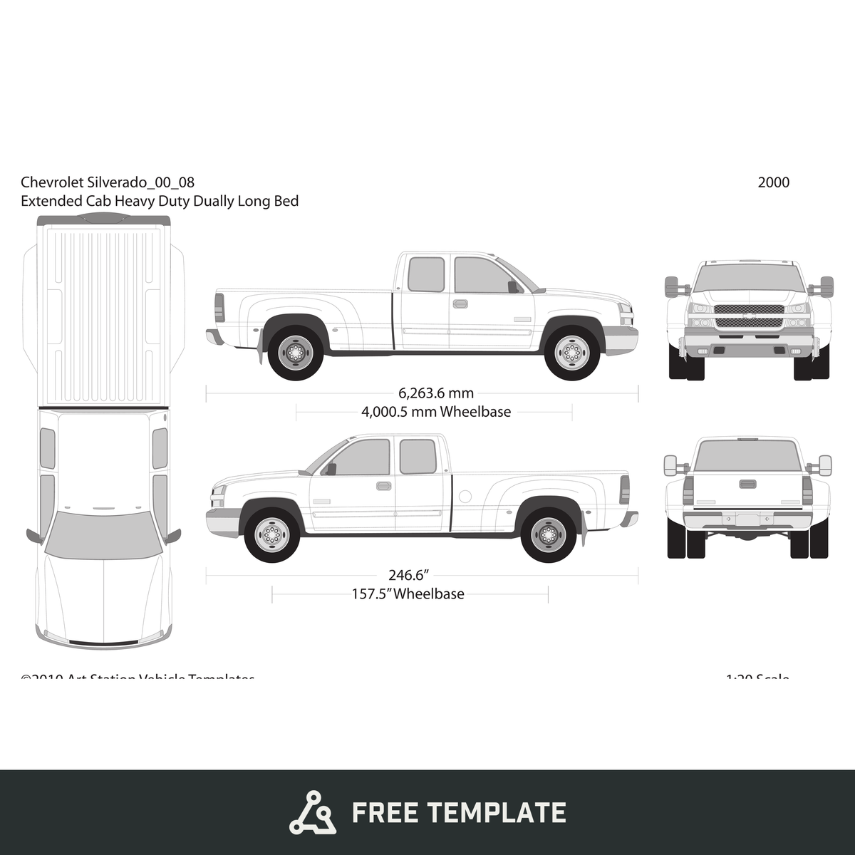 2000 Chevy Silverado 2500-3500 HD free vector vehicle wrap template - GravBase