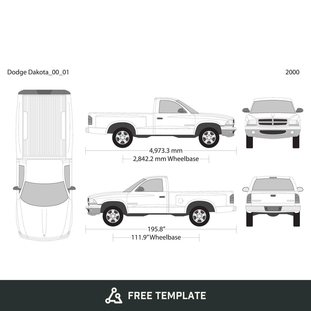 2000 Dodge Dakota free vector vehicle wrap template - GravBase