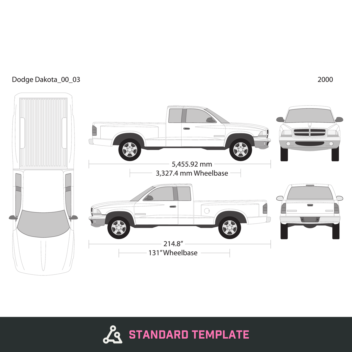 2000 Dodge Dakota vector wrap template V03, Design-Ready PDF - GravBase