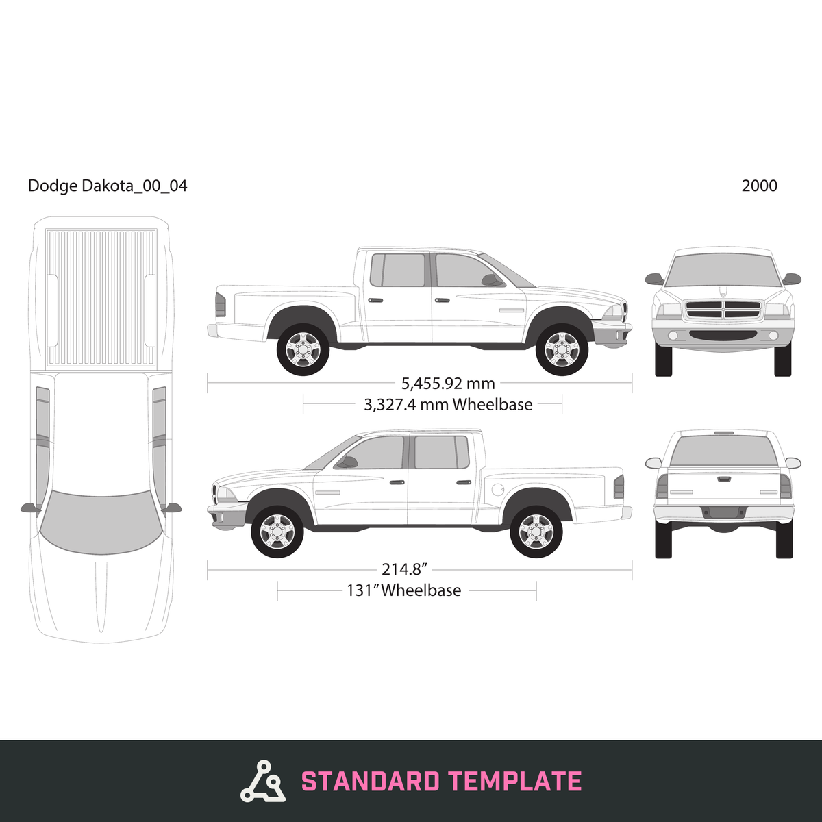 2000 Dodge Dakota vector wrap template V04, Design-Ready PDF - GravBase