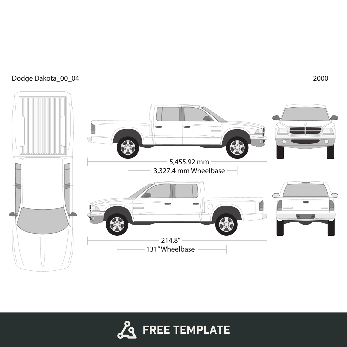 2000 Dodge Dakota free vector vehicle wrap template - GravBase