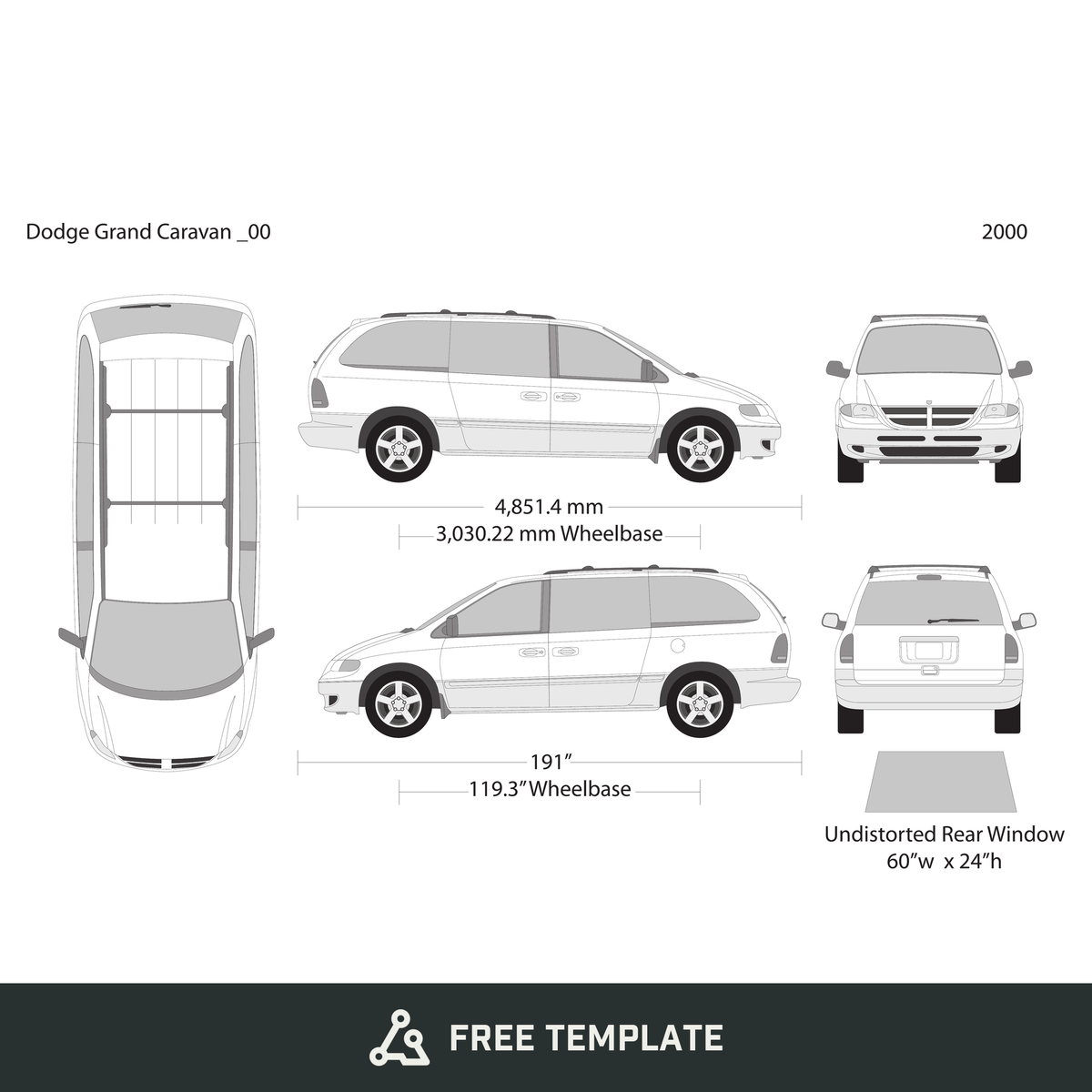 2000 Dodge Grand Caravan free vector vehicle wrap template - GravBase