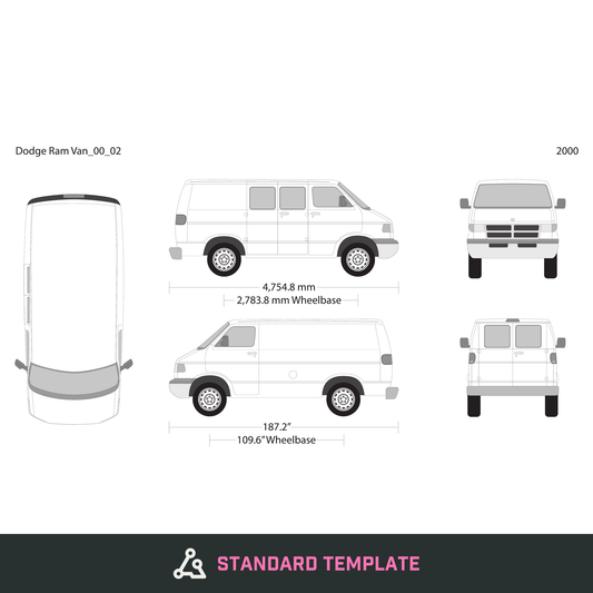 2000 Dodge Ram Van vector wrap template V02, Design-Ready PDF - GravBase