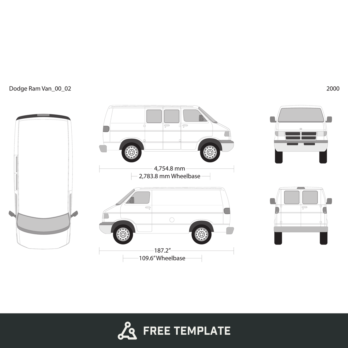 2000 Dodge Ram Van free vector vehicle wrap template - GravBase