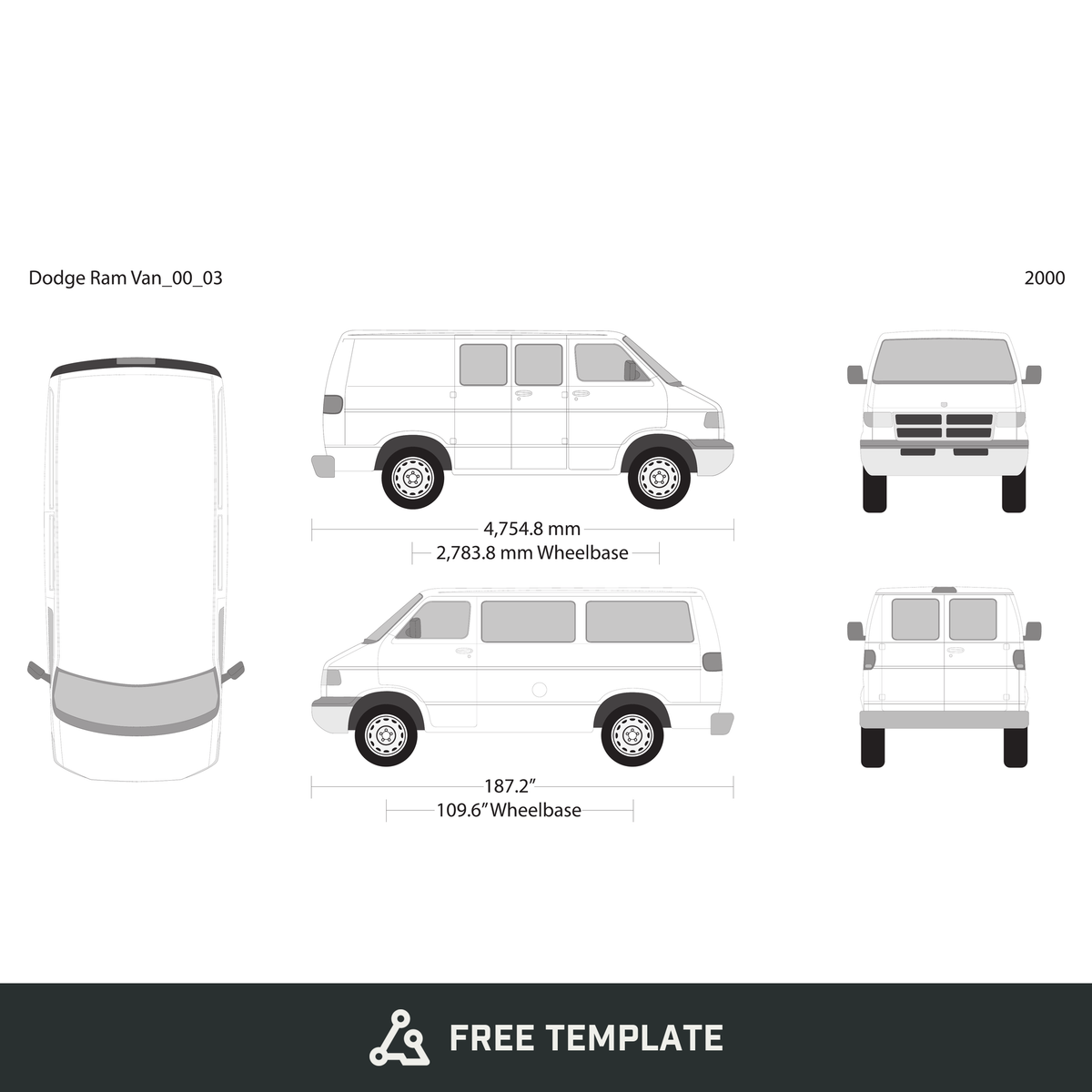 2000 Dodge Ram Van free vector vehicle wrap template - GravBase