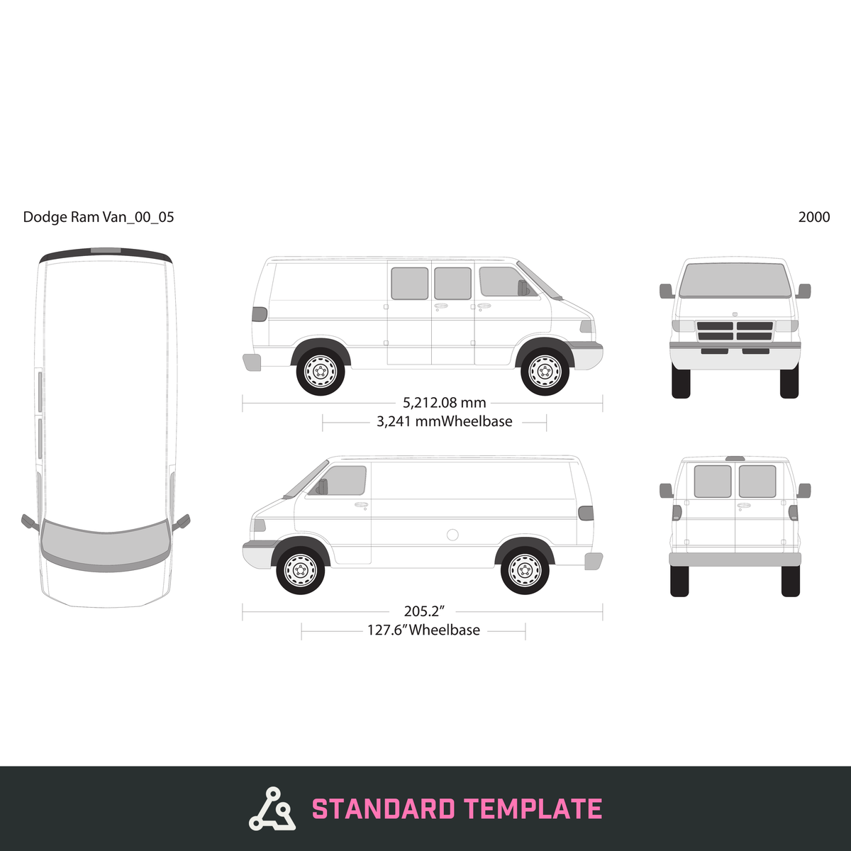 2000 Dodge Ram Van vector wrap template V05, Design-Ready PDF - GravBase