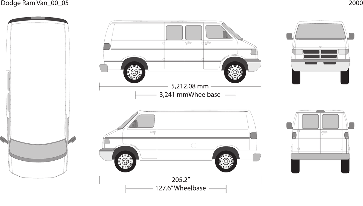 2000 Dodge Ram Van vector wrap template V05, Design-Ready PDF - GravBase