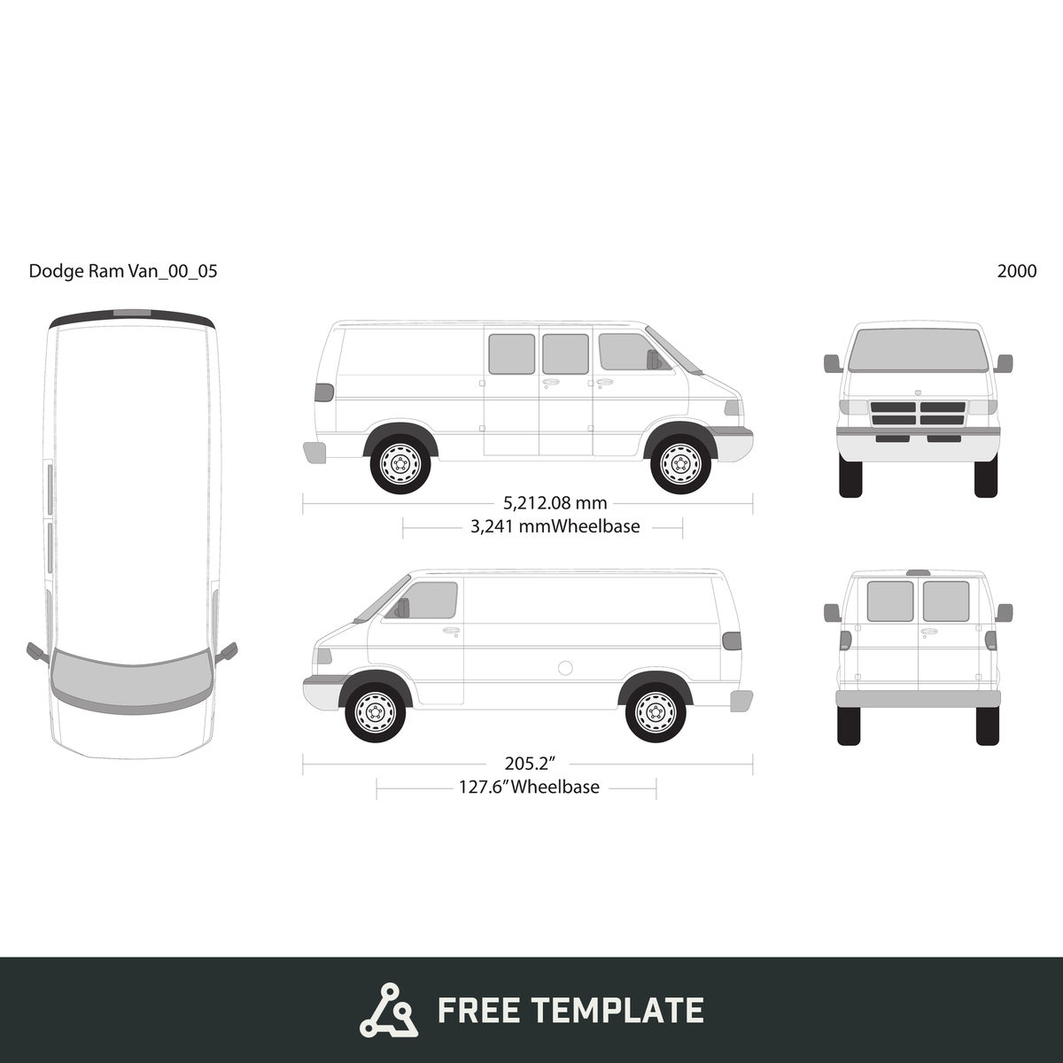 2000 Dodge Ram Van free vector vehicle wrap template - GravBase