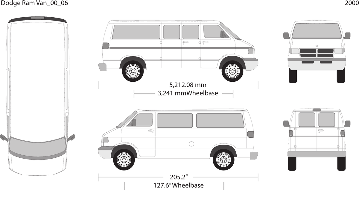2000 Dodge Ram Van vector wrap template V06, Design-Ready PDF - GravBase