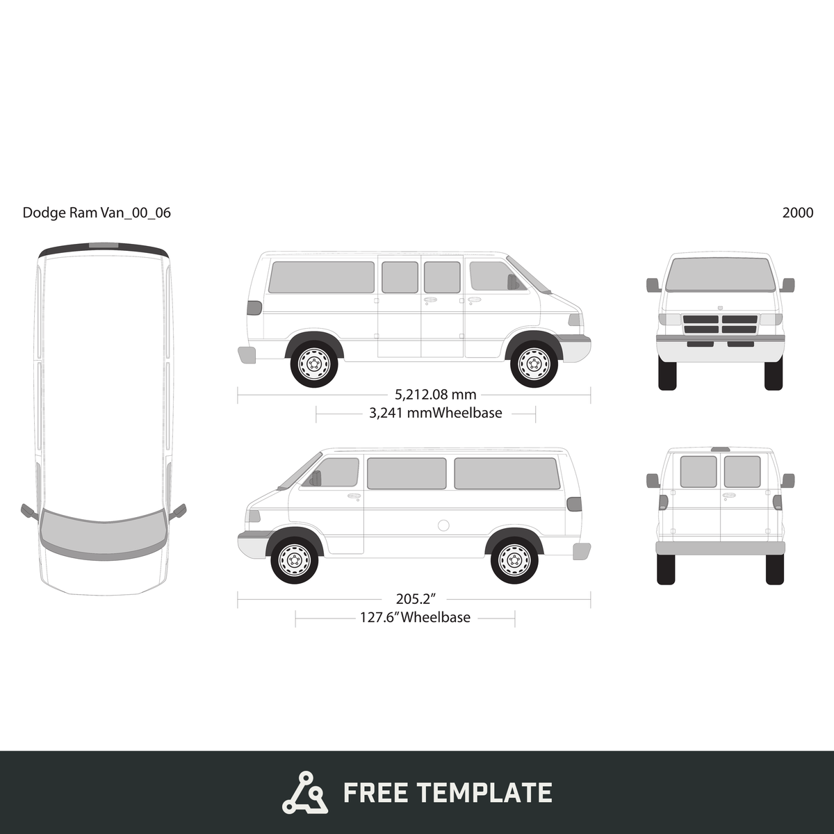 2000 Dodge Ram Van free vector vehicle wrap template - GravBase
