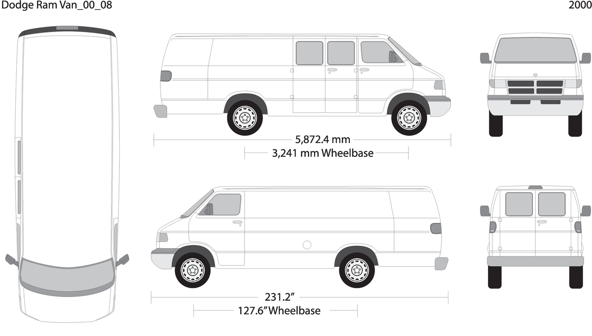 2000 Dodge Ram Van V08 Vehicle Wrap Template