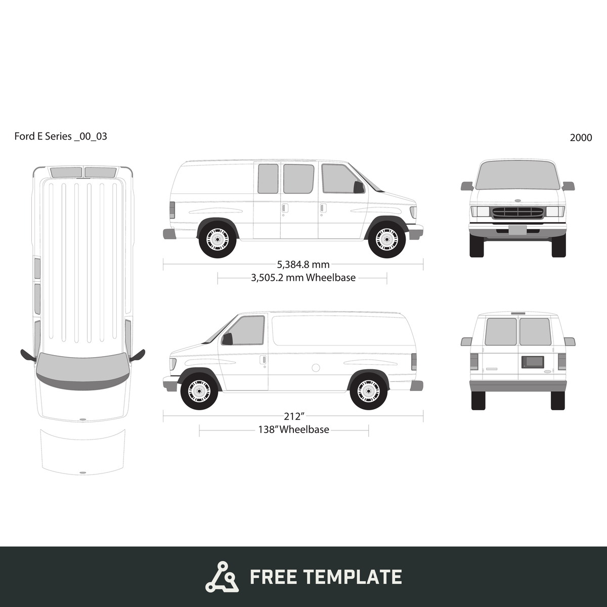 2000 Ford E Series free vector vehicle wrap template - GravBase