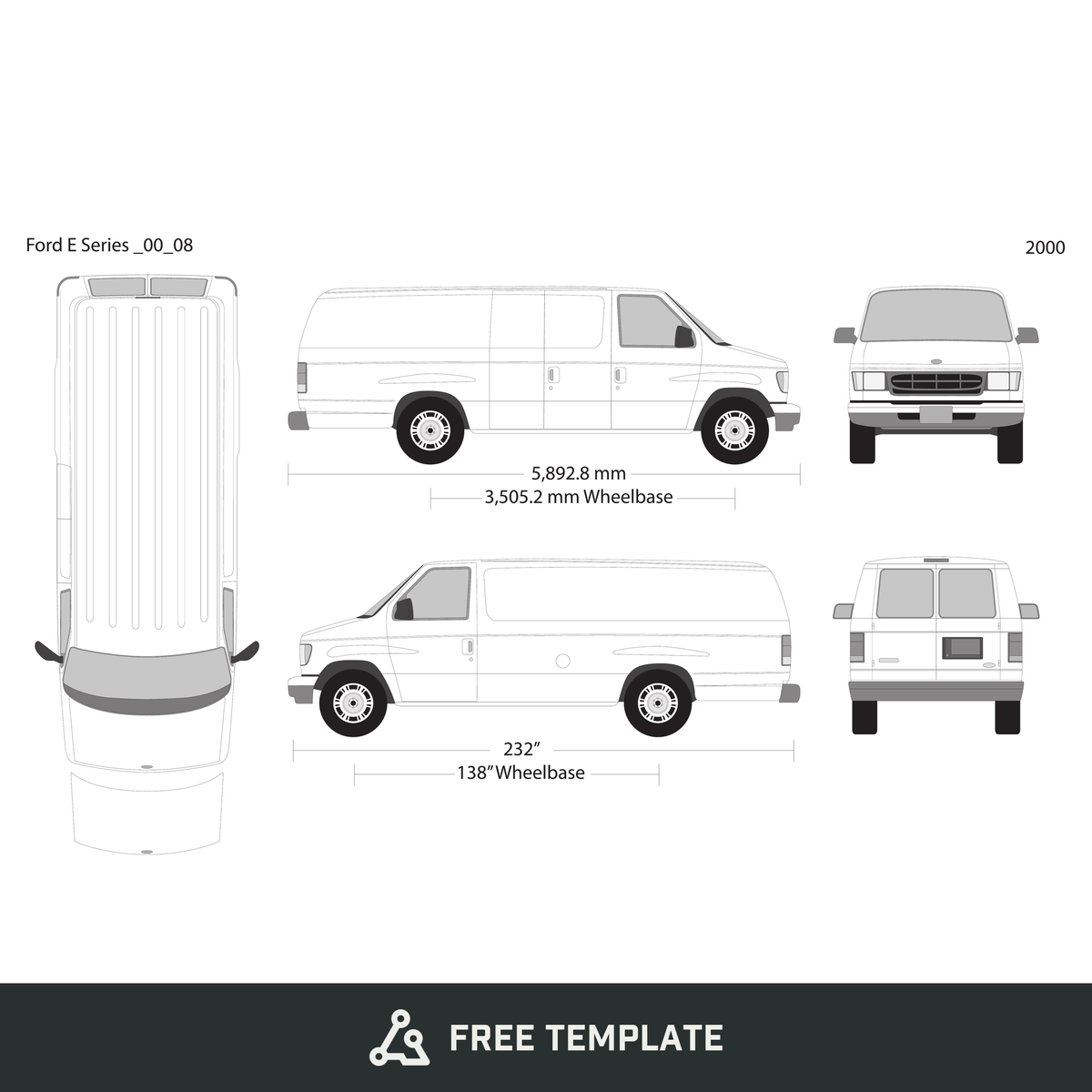 2000 Ford E Series free vector vehicle wrap template - GravBase