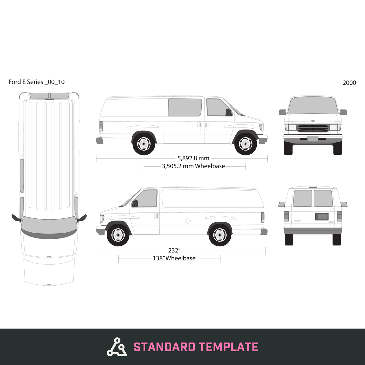2000 Ford E Series vector wrap template V10, Design-Ready PDF - GravBase
