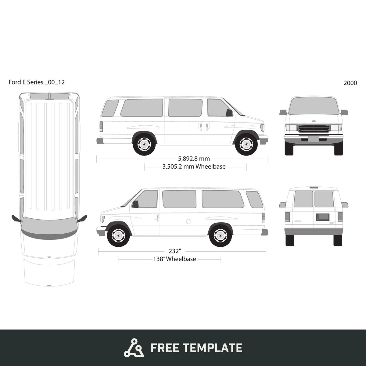 2000 Ford E Series free vector vehicle wrap template - GravBase